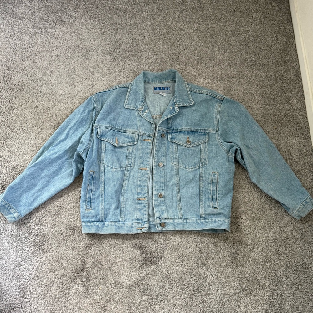 VINTAGE  90S BUE DENIM TRUCKER JACKET OVERSIZED
